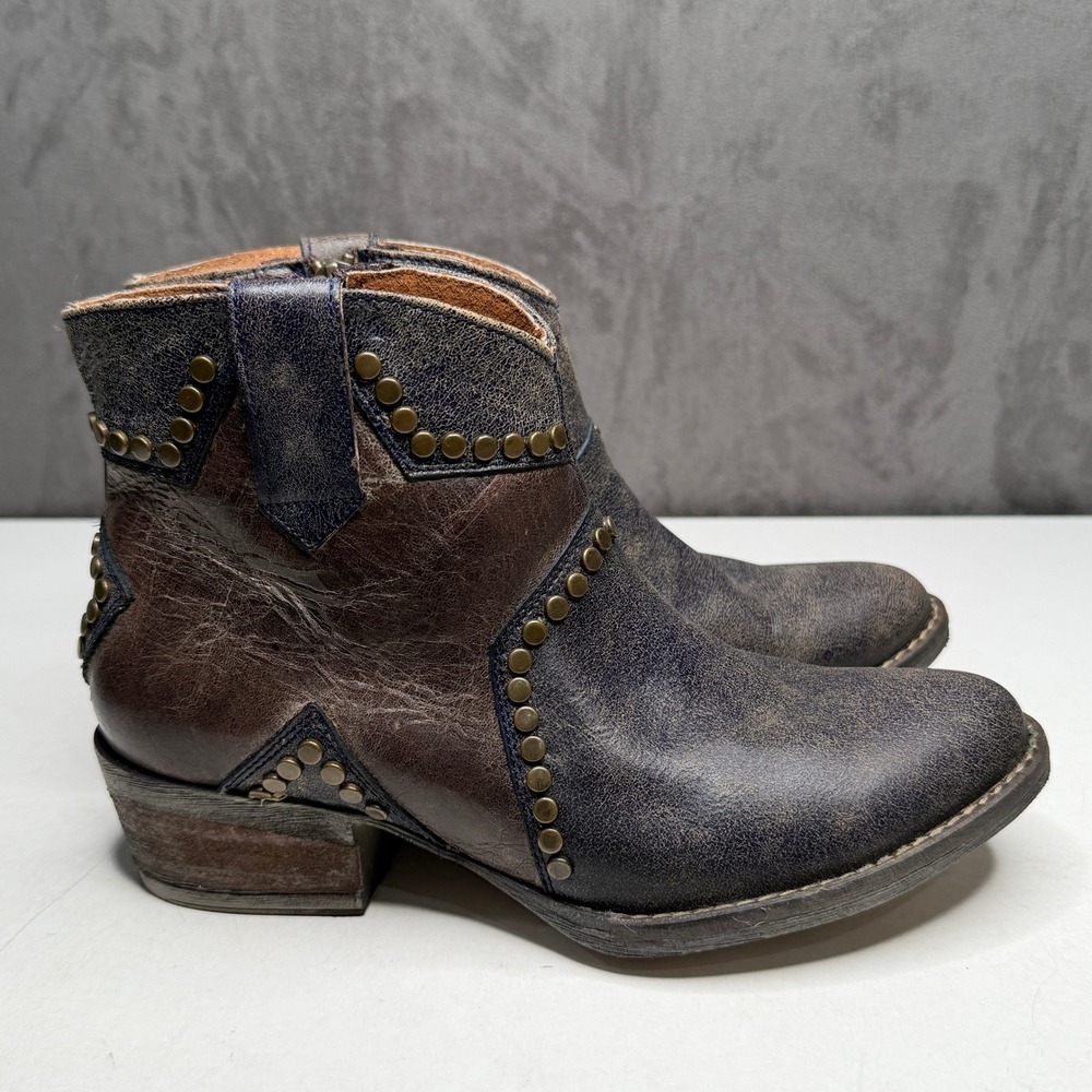 Circle G Ankle Boots Women 7 Brown Navy Blue Studded Star Western Q5025